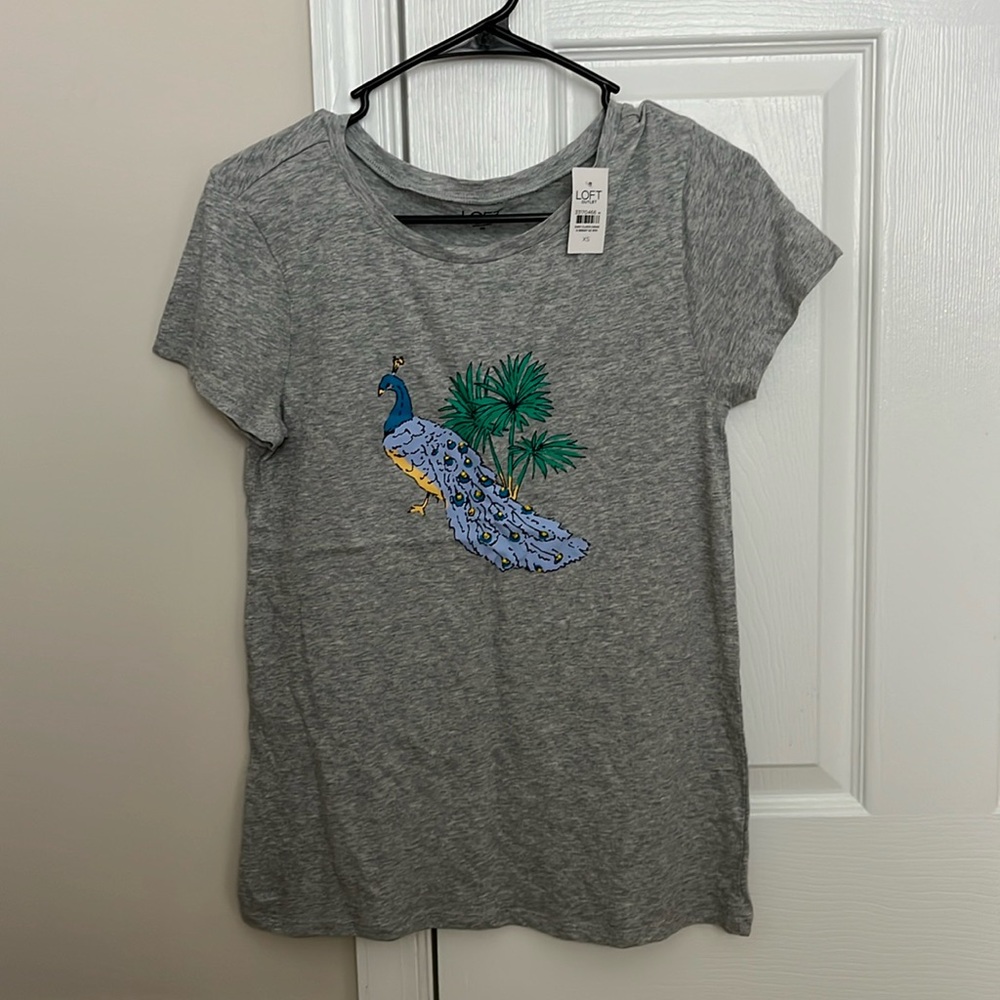 Loft Grey Graphic T-Shirt with Peacock - New
